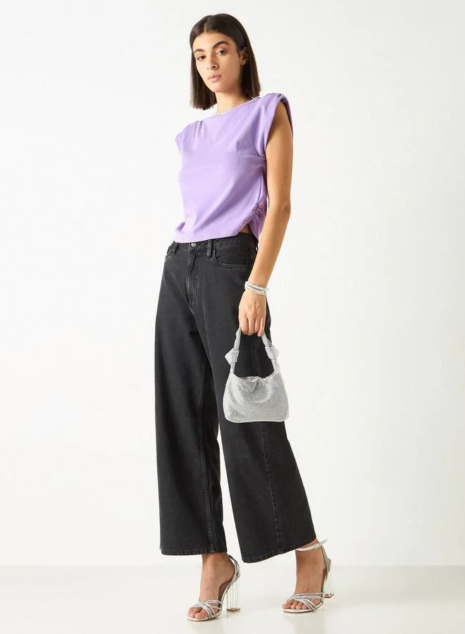 2Xtremz 2Xtremz Embellished Crew Neck Sleeveless Top with Ruched Detail