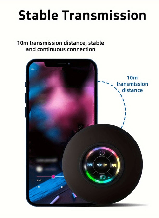 LED Bathroom Speaker - Wireless, USB Rechargeable, 2-Hour Playtime, RGB Lighting, Suction Cup Mount, HD Sound Quality, 5.0 Surround Sound, Bathroom Speaker, Party Audio, Modern Audio, Highquality Sound - Image 4