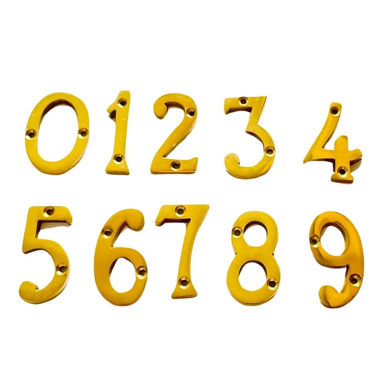 ROSEKA Pure Brass House Door Numbers in 2 INCH Set of 09 Yellow Classic Design EasytoInstall Numerals for Home or Office Pack of 1 - Image 1