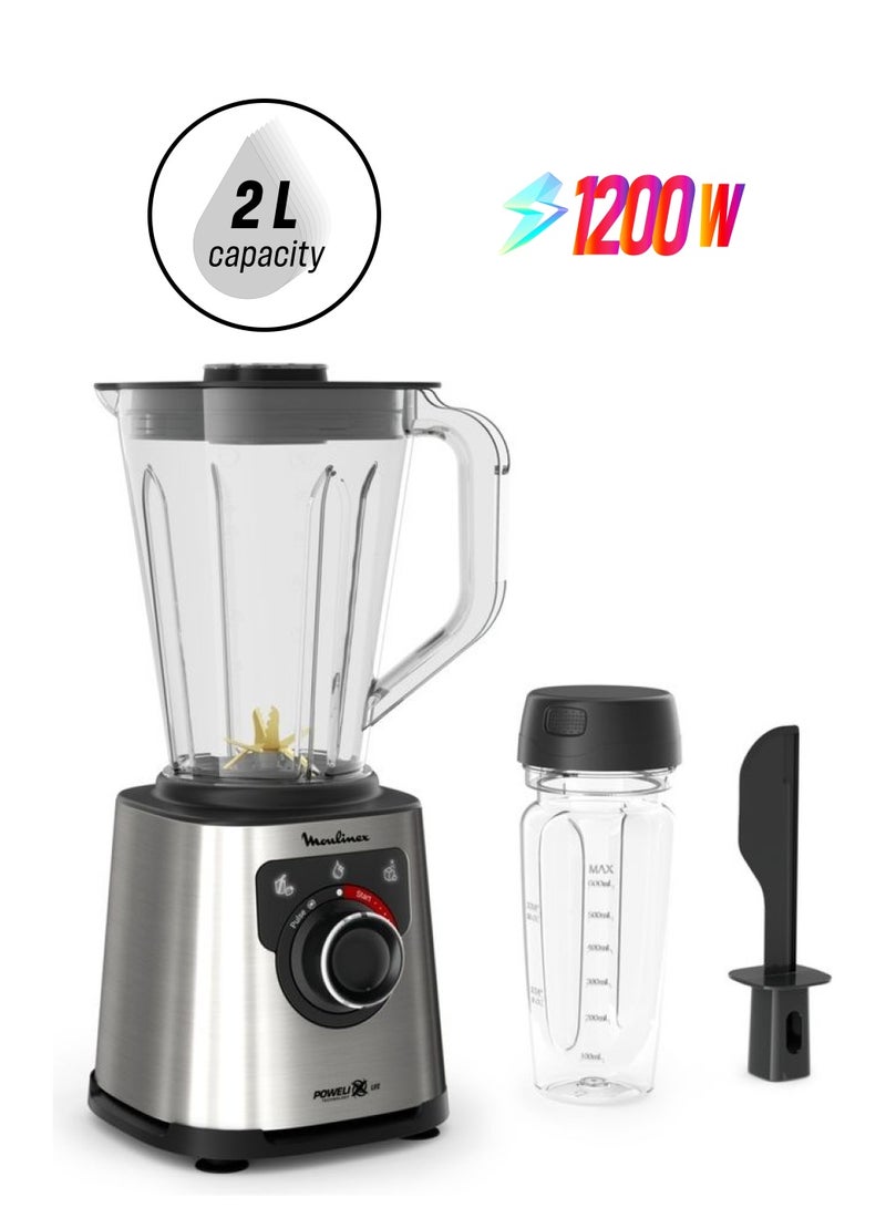 Moulinex Blender | PerfectMix |High Speed  Blender Smoothie Maker | Mixer | Powelix Life Technology for fast Results | Light and Unbreakable Jar | Powerful Blending | InspiringApp |600 ml on the go bottle | 2 Years Warranty 2 L 1200 W LM88HD27 Silver - Image 1