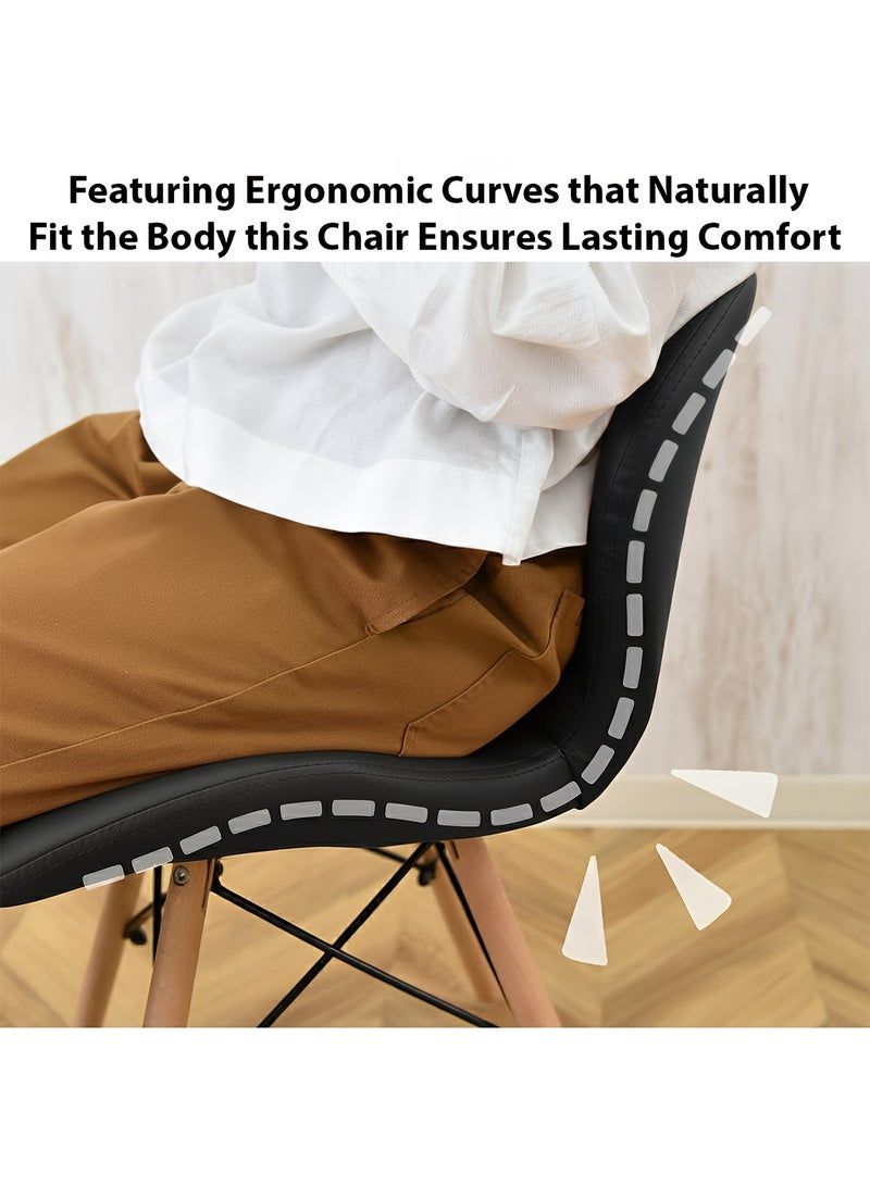 Taimi 5-Piece Dining Table Set - Round Dining Table with Elegant Design 4 Chairs, Wooden Table 80x70cm with 4 Faux Leather-Upholstered Chairs with Wooden Legs - Black - Image 4