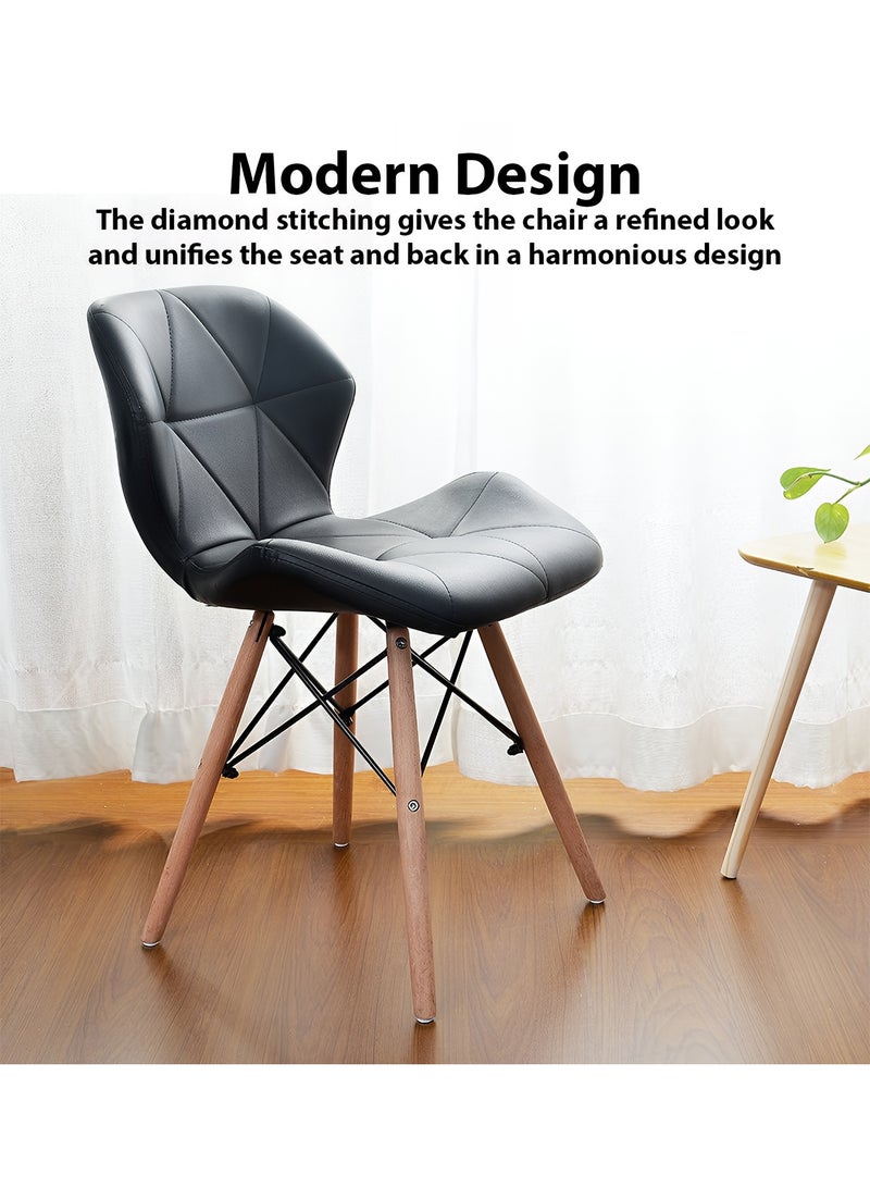 Taimi 5-Piece Dining Table Set - Round Dining Table with Elegant Design 4 Chairs, Wooden Table 80x70cm with 4 Faux Leather-Upholstered Chairs with Wooden Legs - Black - Image 3