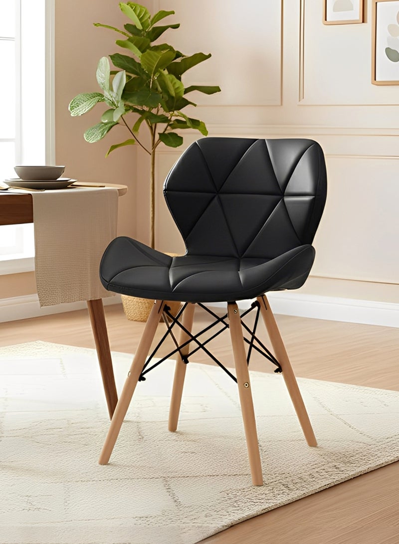 Taimi 5-Piece Dining Table Set - Round Dining Table with Elegant Design 4 Chairs, Wooden Table 80x70cm with 4 Faux Leather-Upholstered Chairs with Wooden Legs - Black - Image 2