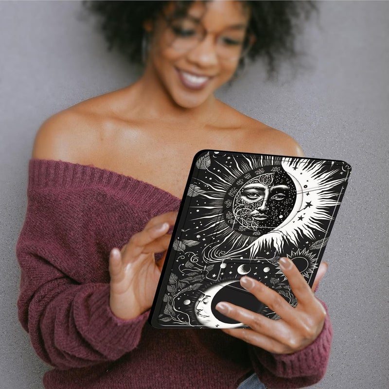 Mxfdegf Case for 6.8" Kindle Paperwhite (11th Generation-2021) and Kindle Paperwhite Signature Edition,360 Degree Rotating Stand Smart Protective Case for Kindle Paperwhite 2021,Soon Moon Stars Blacks - Image 4