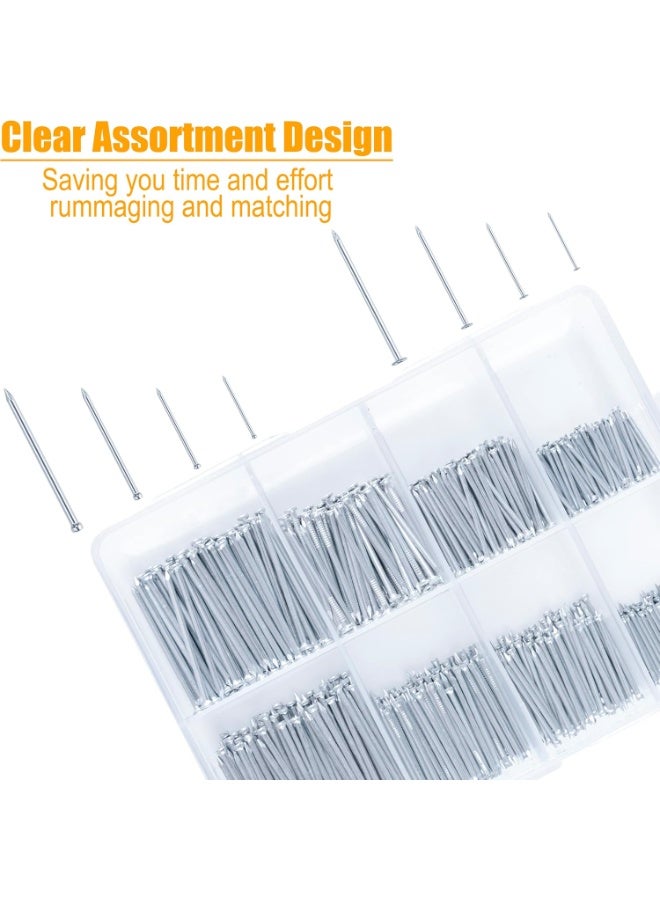 Soofam 600PCs Nails Assortment Kit & 8oz Hammer, Small Hammer for Hanging Wall Art Decor, Picture Frame, 300 Roofing/Wall Nails & 300 Finishing Nail - Image 2