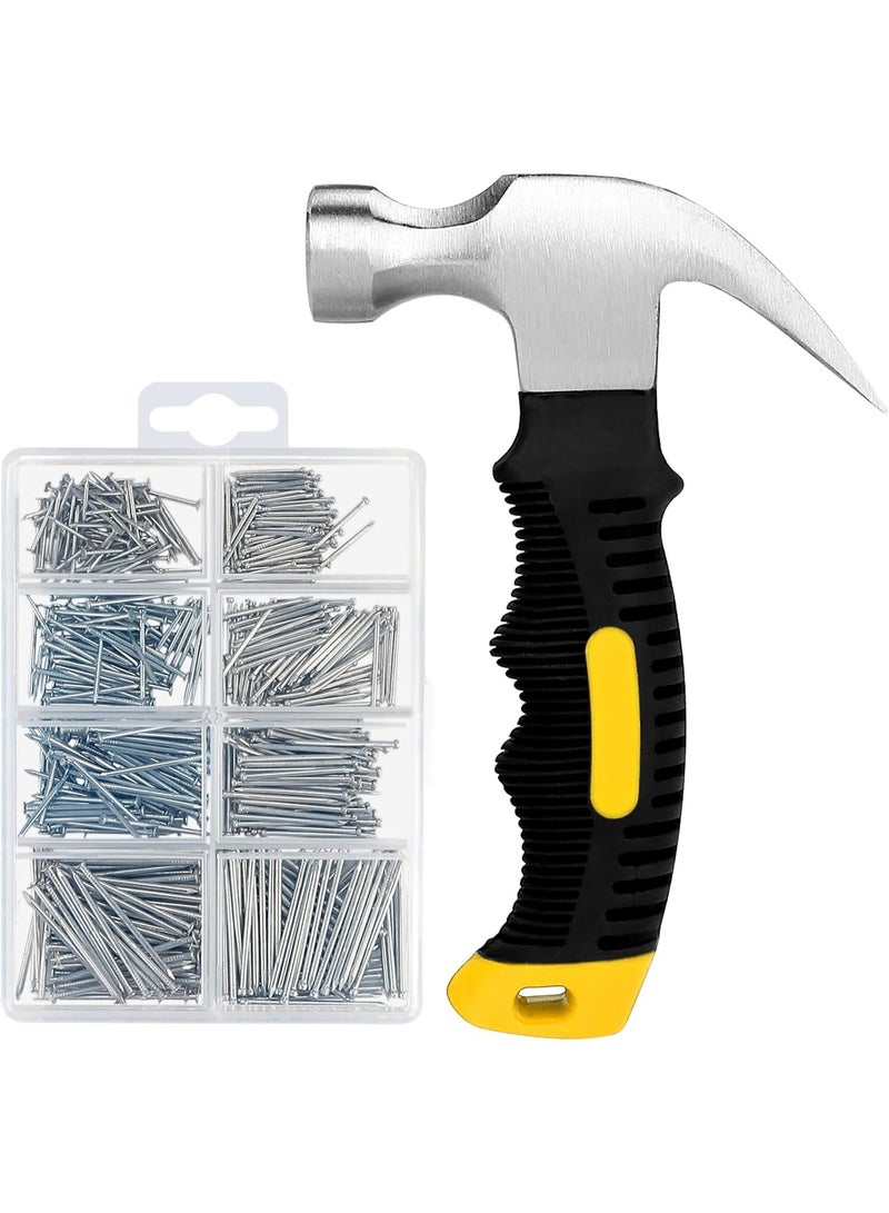 Soofam 600PCs Nails Assortment Kit & 8oz Hammer, Small Hammer for Hanging Wall Art Decor, Picture Frame, 300 Roofing/Wall Nails & 300 Finishing Nail - Image 1