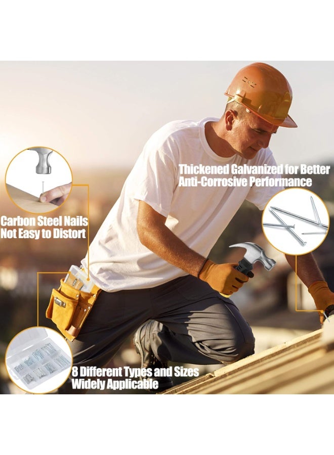 Soofam 600PCs Nails Assortment Kit & 8oz Hammer, Small Hammer for Hanging Wall Art Decor, Picture Frame, 300 Roofing/Wall Nails & 300 Finishing Nail - Image 3