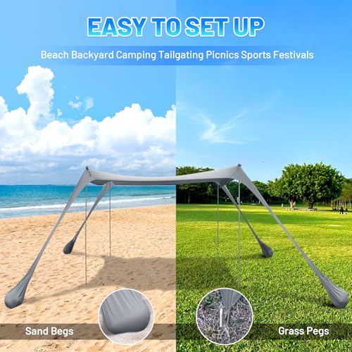 BOTINDO Family Beach Tent Canopy Sun Shade, Pop Up Grande Beach Tent Sun Shelter Stability 4 Poles with Portable Carry Bag Outdoor Shade for Fishing Backyard Camping - Image 3