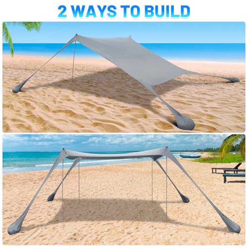 BOTINDO Family Beach Tent Canopy Sun Shade, Pop Up Grande Beach Tent Sun Shelter Stability 4 Poles with Portable Carry Bag Outdoor Shade for Fishing Backyard Camping - Image 5