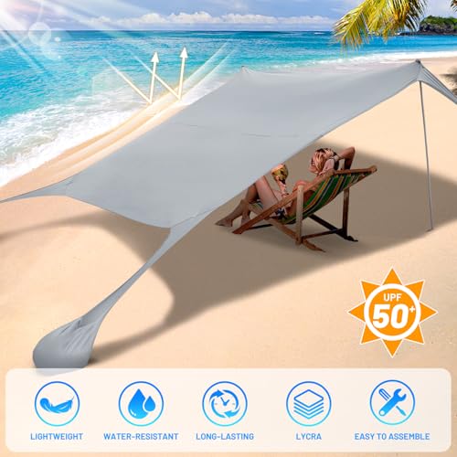 BOTINDO Family Beach Tent Canopy Sun Shade, Pop Up Grande Beach Tent Sun Shelter Stability 4 Poles with Portable Carry Bag Outdoor Shade for Fishing Backyard Camping - Image 4
