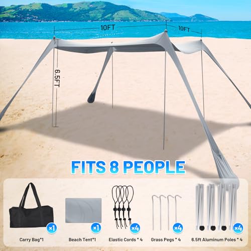 BOTINDO Family Beach Tent Canopy Sun Shade, Pop Up Grande Beach Tent Sun Shelter Stability 4 Poles with Portable Carry Bag Outdoor Shade for Fishing Backyard Camping - Image 2