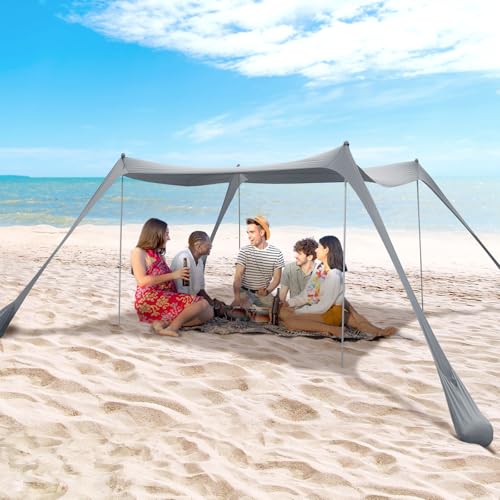 BOTINDO Family Beach Tent Canopy Sun Shade, Pop Up Grande Beach Tent Sun Shelter Stability 4 Poles with Portable Carry Bag Outdoor Shade for Fishing Backyard Camping - Image 1