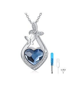 AOBOCO Butterfly Cremation Jewelry For Ashes Sterling Silver Always In My Heart Flying Butterfly Keepsake Memorial Jewelry Urn Necklace For Ashes With Heart Crystal From Austria  - Image 1