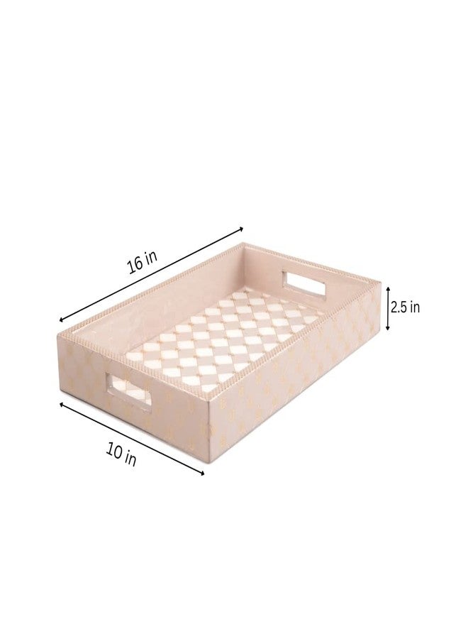 IZZHAAR Gingham Cappuccino Wooden Serving Tray, MDF Crafted Trays for Kitchen, Wedding, Gifting and Dining Table Decoration (Medium, Beige) - Image 3