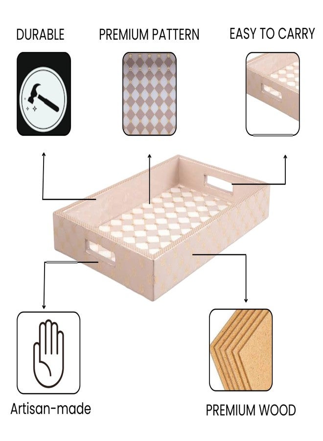 IZZHAAR Gingham Cappuccino Wooden Serving Tray, MDF Crafted Trays for Kitchen, Wedding, Gifting and Dining Table Decoration (Medium, Beige) - Image 4