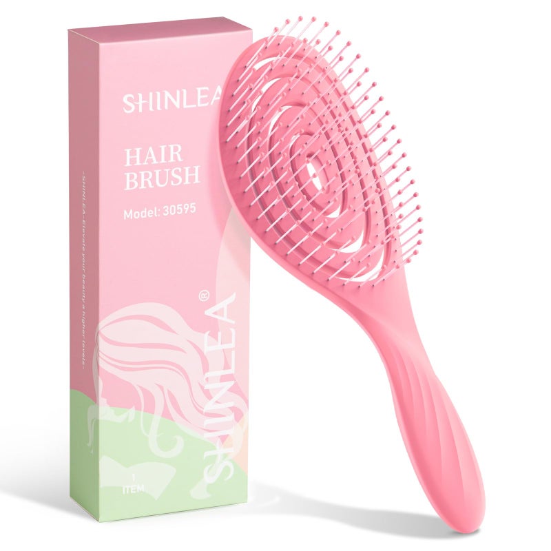 SHINLEA فرشاة شعر شينليا لفك التشابك، فرشاة شعر مبللة لفك التشابك للنساء والرجال والأطفال، فك تشابك مع فتحات لتجفيف الشعر، انزلاق عبر التشابكات لجميع أنواع الشعر (وردي) - Image 1