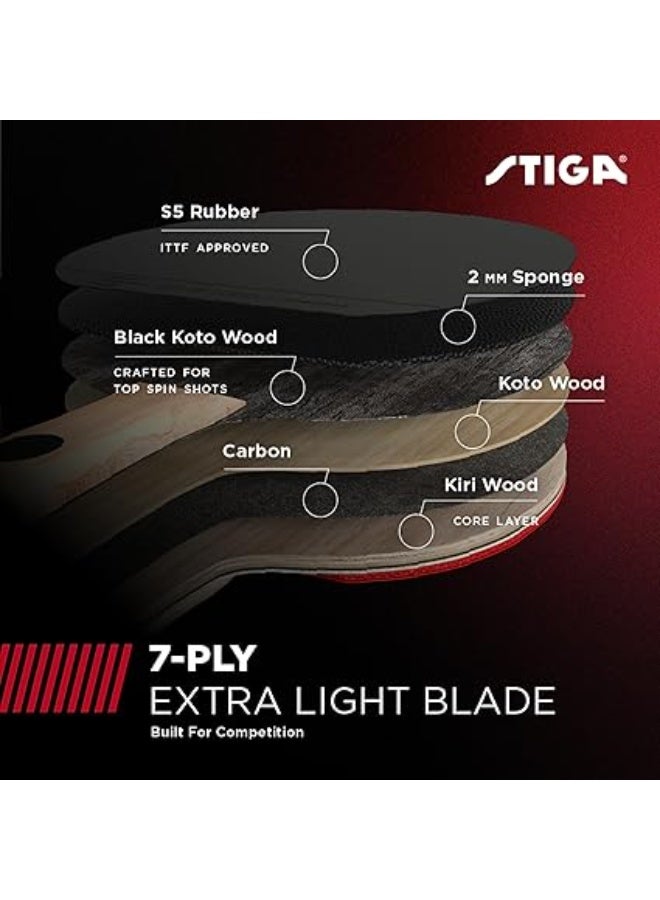 Stiga Pro Carbon Table Tennis Racket T1290 High-Performance Paddle with Comfortable Grip and Powerful Spin, Red Color, Suitable for Training and Competitive Play - Image 5