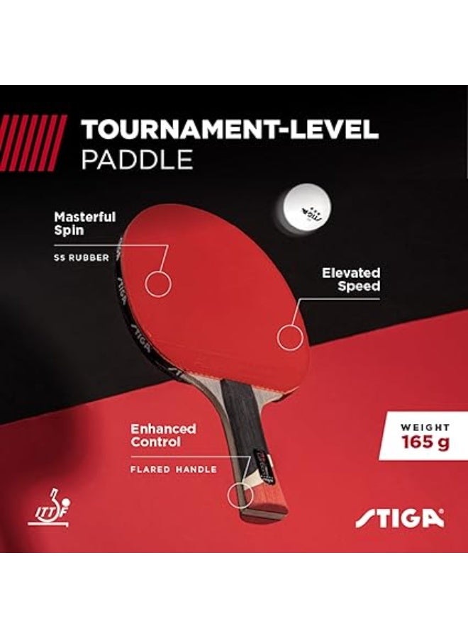 Stiga Pro Carbon Table Tennis Racket T1290 High-Performance Paddle with Comfortable Grip and Powerful Spin, Red Color, Suitable for Training and Competitive Play - Image 3