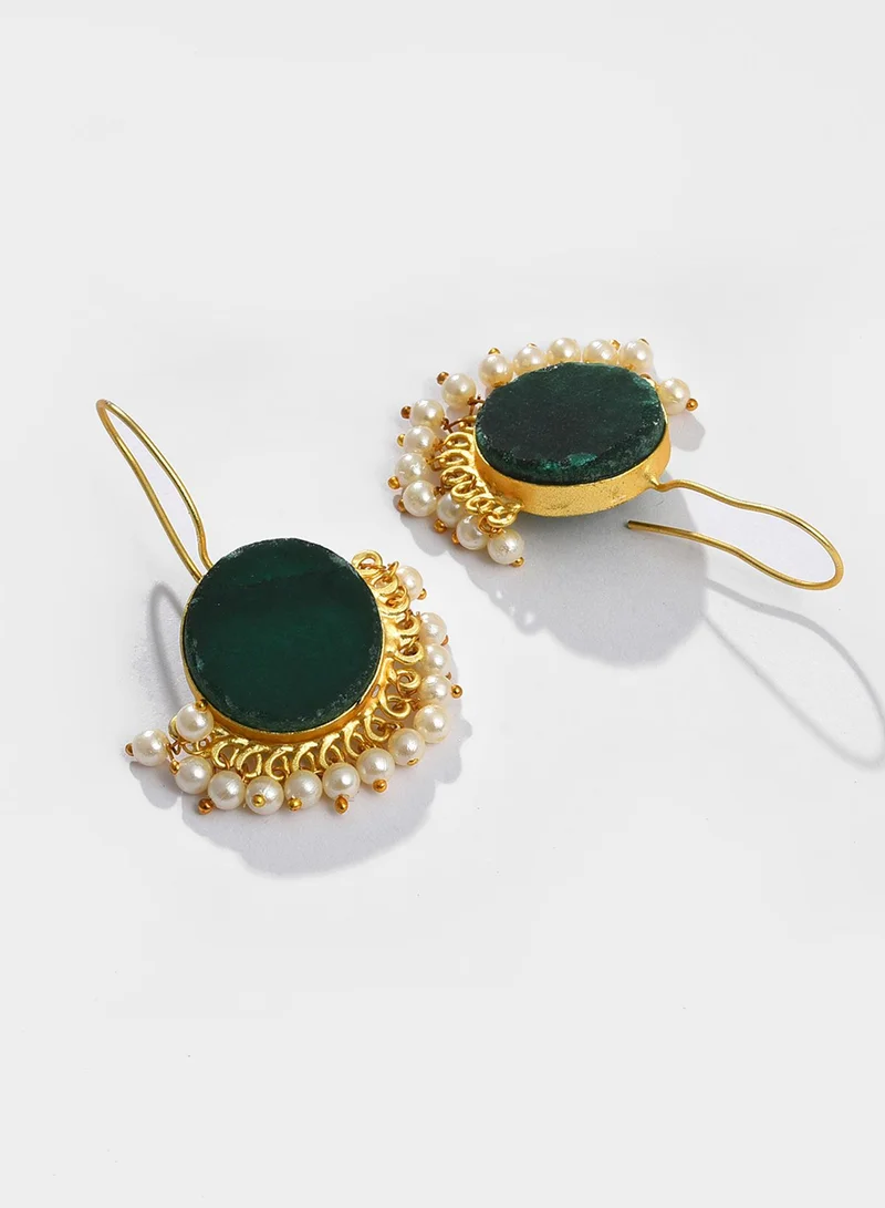 SOHI Green & White Stone-Studded & Beaded Artificial Jewellery Set