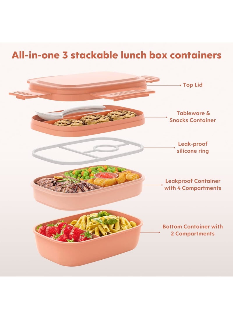 SYOSI 1900ML Lunch Bento Box for Adult Kids, Fruit Salad Box, 3 Compartment lunch box, PP5 Food Grade Material, Stackable Bento Box Lunch Containers for Leak Proof, Microwave and Dishwasher Safe(Pink) - Image 3