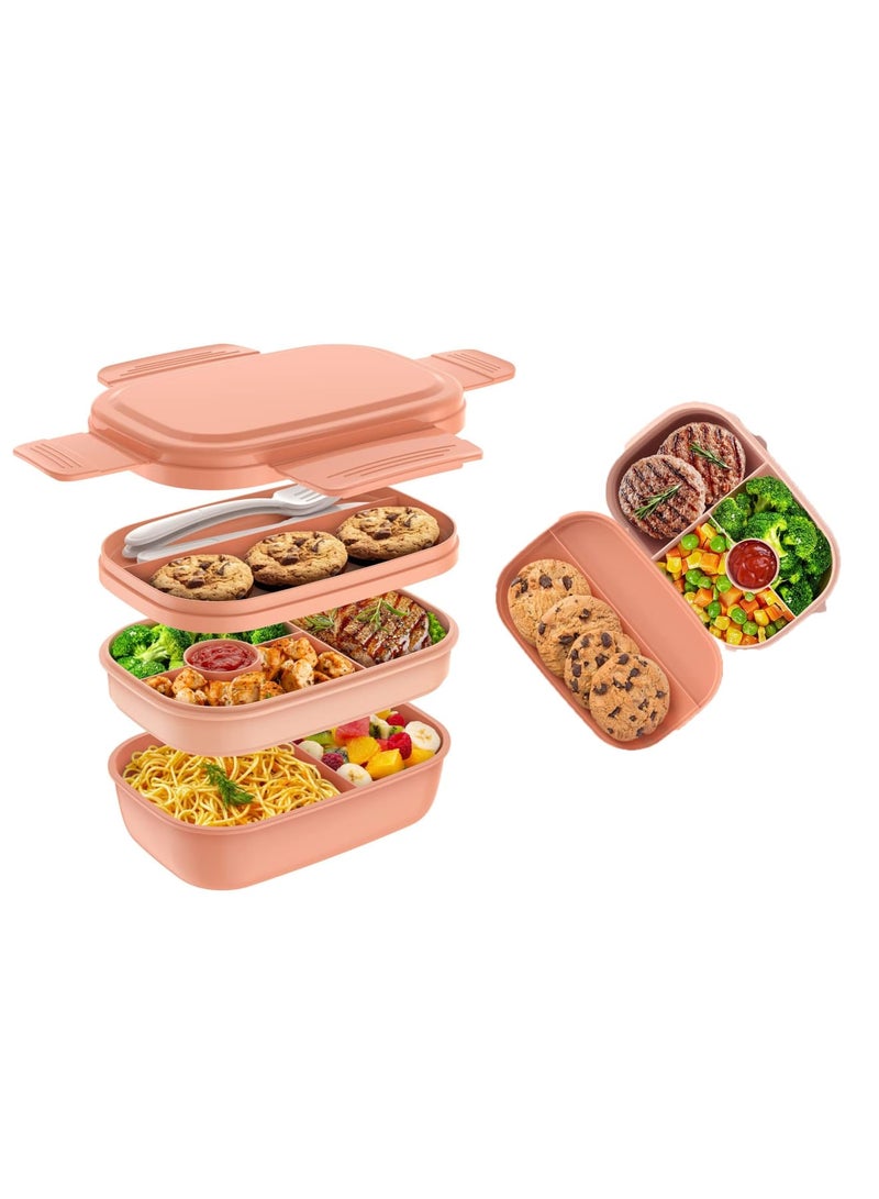 SYOSI 1900ML Lunch Bento Box for Adult Kids, Fruit Salad Box, 3 Compartment lunch box, PP5 Food Grade Material, Stackable Bento Box Lunch Containers for Leak Proof, Microwave and Dishwasher Safe(Pink) - Image 1