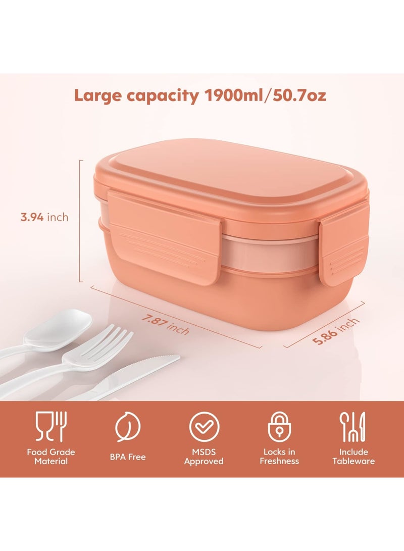 SYOSI 1900ML Lunch Bento Box for Adult Kids, Fruit Salad Box, 3 Compartment lunch box, PP5 Food Grade Material, Stackable Bento Box Lunch Containers for Leak Proof, Microwave and Dishwasher Safe(Pink) - Image 4