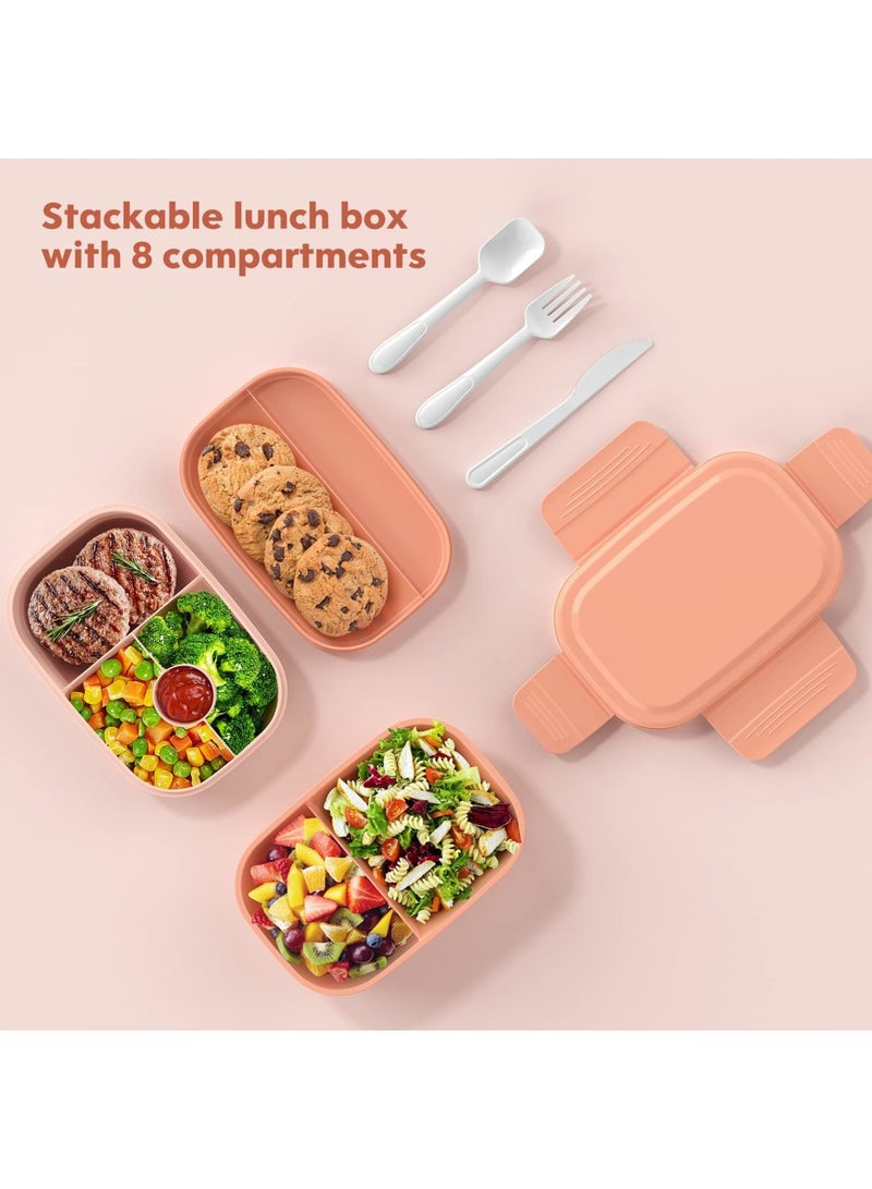 SYOSI 1900ML Lunch Bento Box for Adult Kids, Fruit Salad Box, 3 Compartment lunch box, PP5 Food Grade Material, Stackable Bento Box Lunch Containers for Leak Proof, Microwave and Dishwasher Safe(Pink) - Image 2