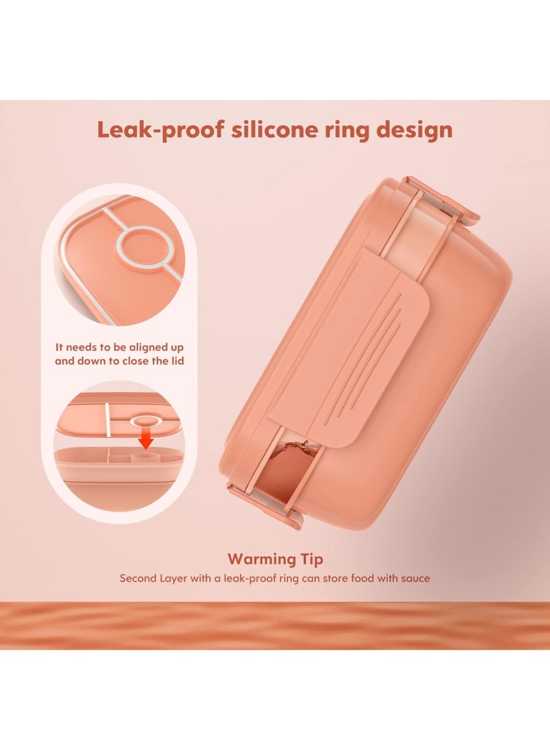 SYOSI 1900ML Lunch Bento Box for Adult Kids, Fruit Salad Box, 3 Compartment lunch box, PP5 Food Grade Material, Stackable Bento Box Lunch Containers for Leak Proof, Microwave and Dishwasher Safe(Pink) - Image 5