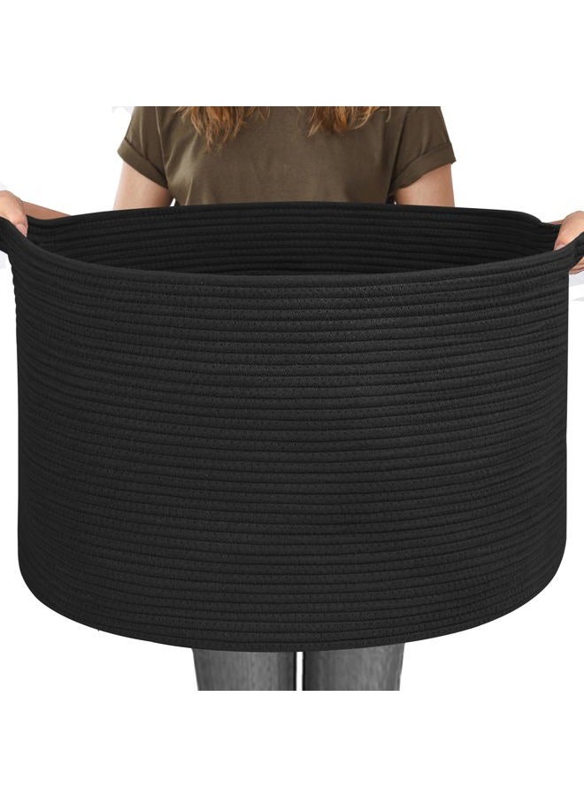 MEGASKET 115L Super Large Black Blanket Basket, 23.6"x15.7" Woven Rope Bin for Storage, Oversized Kids Dog Toy Storage Box Bins, XXXL Blanket Holder for Living Room, Jumbo Wicker Basket for Organizing - Image 1
