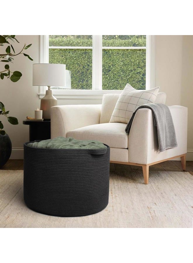 MEGASKET 115L Super Large Black Blanket Basket, 23.6"x15.7" Woven Rope Bin for Storage, Oversized Kids Dog Toy Storage Box Bins, XXXL Blanket Holder for Living Room, Jumbo Wicker Basket for Organizing - Image 4
