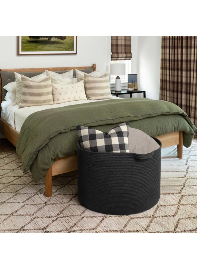 MEGASKET 115L Super Large Black Blanket Basket, 23.6"x15.7" Woven Rope Bin for Storage, Oversized Kids Dog Toy Storage Box Bins, XXXL Blanket Holder for Living Room, Jumbo Wicker Basket for Organizing - Image 5