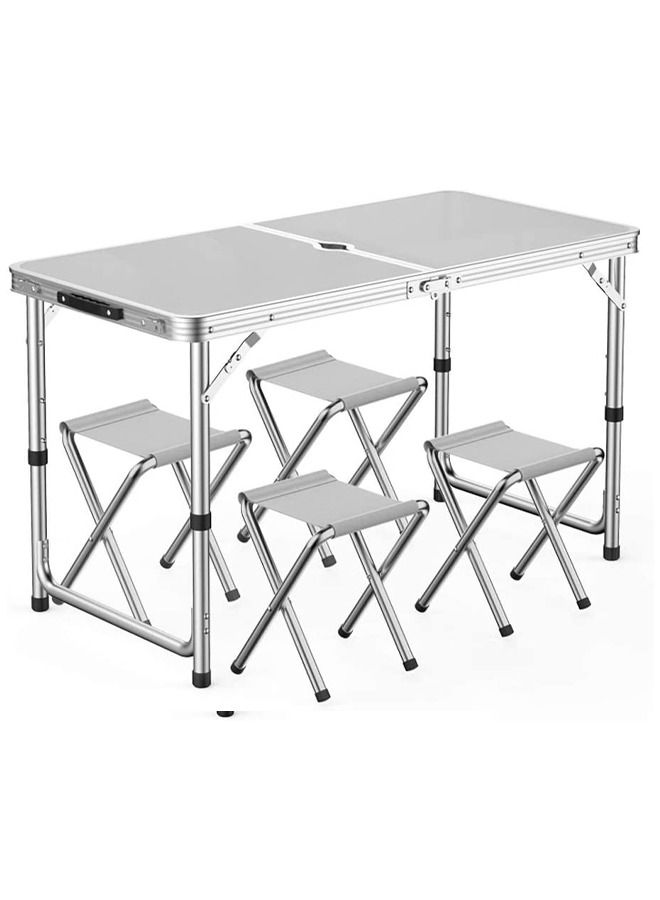 كادي ون مجموعة طاولة تخييم قابلة للطي مكونة من 5 قطع بكرسي باللون الفضي والاسود - Image 1