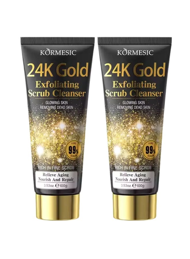 Kormesic 2Pcs 24K Gold Exfoliating Scrub Cleanser for Face, Glowing Skin Facial Cleanser, Anti-Aging Moisturize and Nourish Remove Dead Skin 2 x 100g - Image 1
