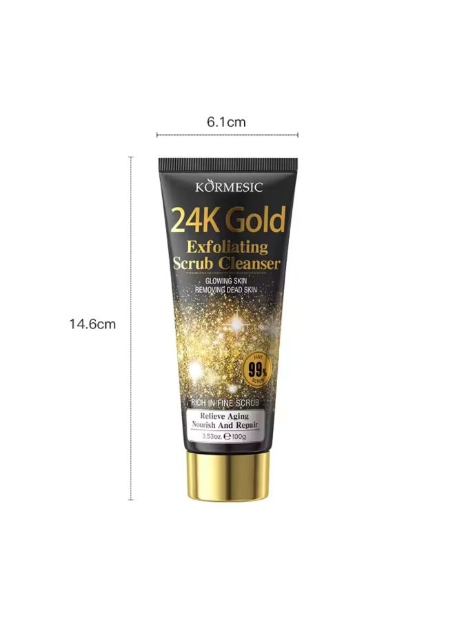 Kormesic 2Pcs 24K Gold Exfoliating Scrub Cleanser for Face, Glowing Skin Facial Cleanser, Anti-Aging Moisturize and Nourish Remove Dead Skin 2 x 100g - Image 3