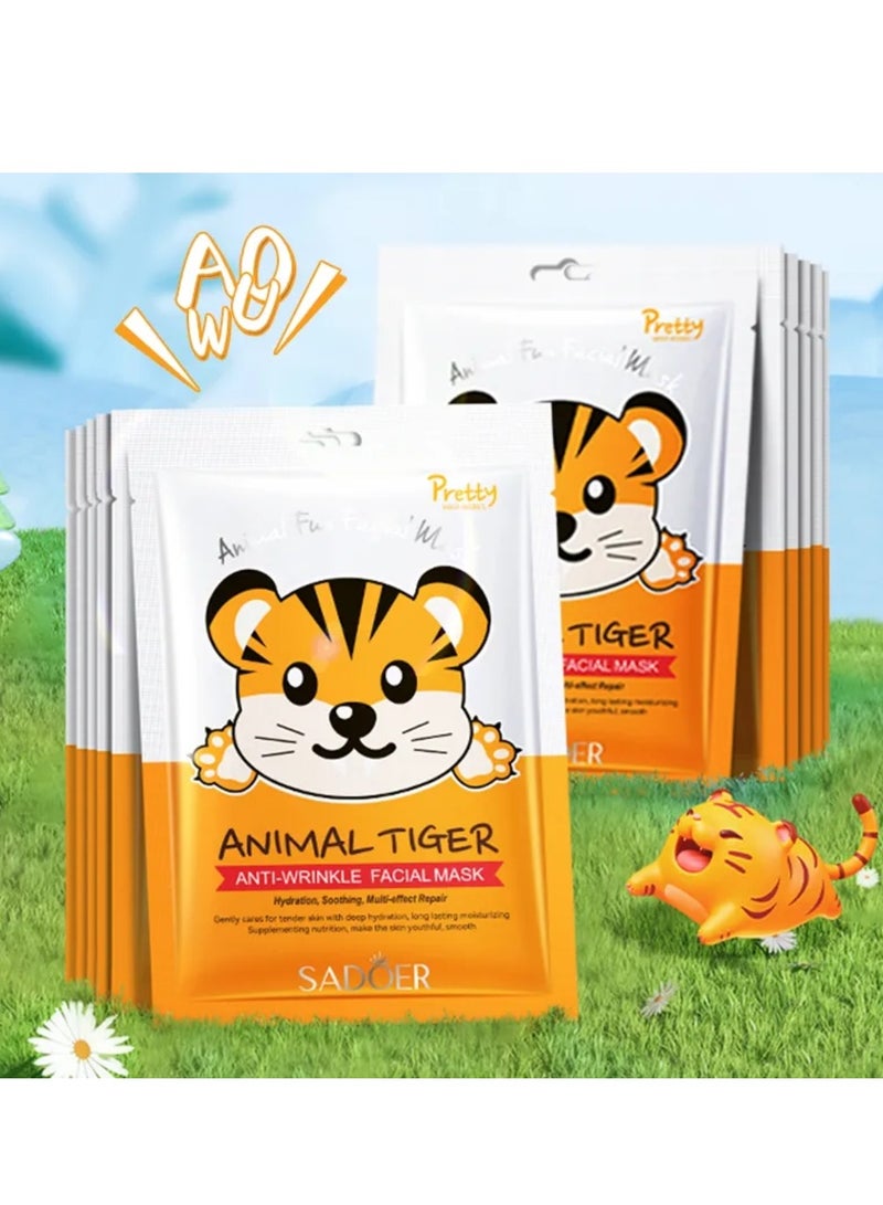 SADOER 10Pcs Moisturizing Facial Mask Tiger Character Sheet Masks Hydration Oil Control Nourishing Beauty Spa Mask for All Skin Types Collagen Skincare Face Masks for Women and Men - Image 3