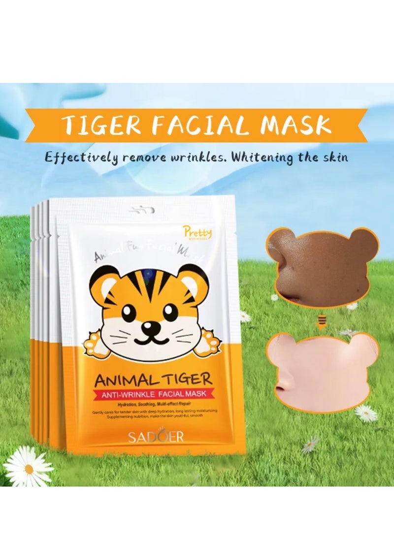 SADOER 10Pcs Moisturizing Facial Mask Tiger Character Sheet Masks Hydration Oil Control Nourishing Beauty Spa Mask for All Skin Types Collagen Skincare Face Masks for Women and Men - Image 5