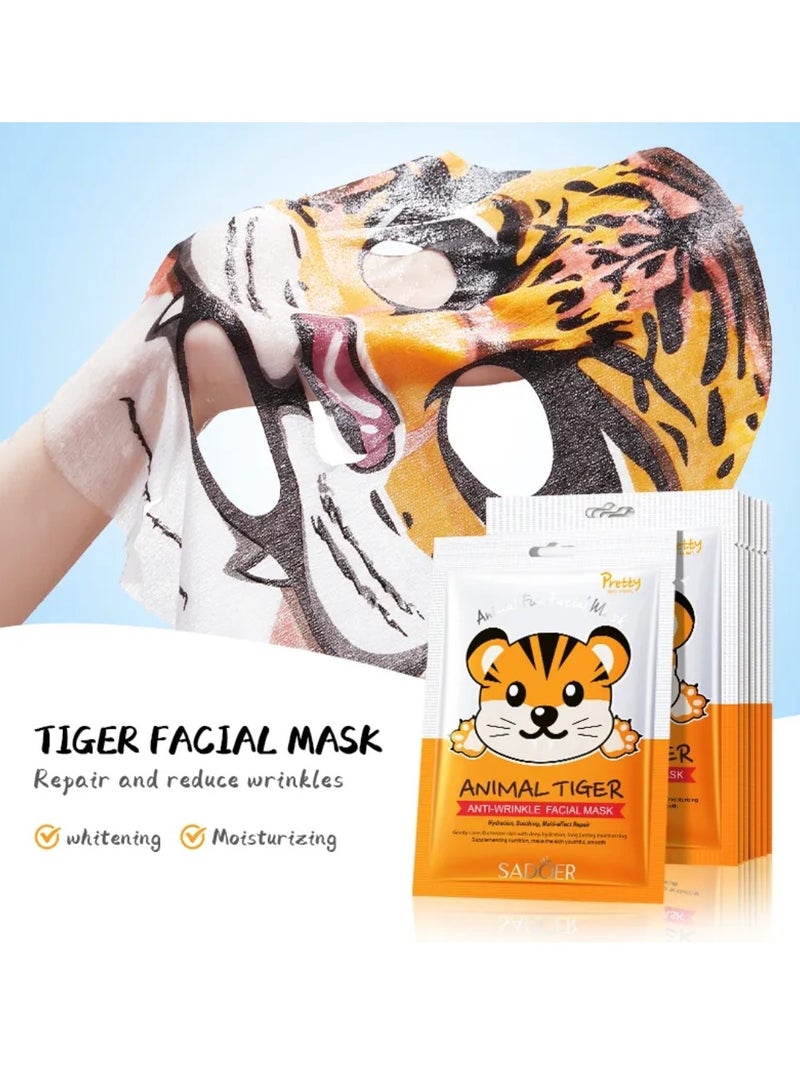 SADOER 10Pcs Moisturizing Facial Mask Tiger Character Sheet Masks Hydration Oil Control Nourishing Beauty Spa Mask for All Skin Types Collagen Skincare Face Masks for Women and Men - Image 4