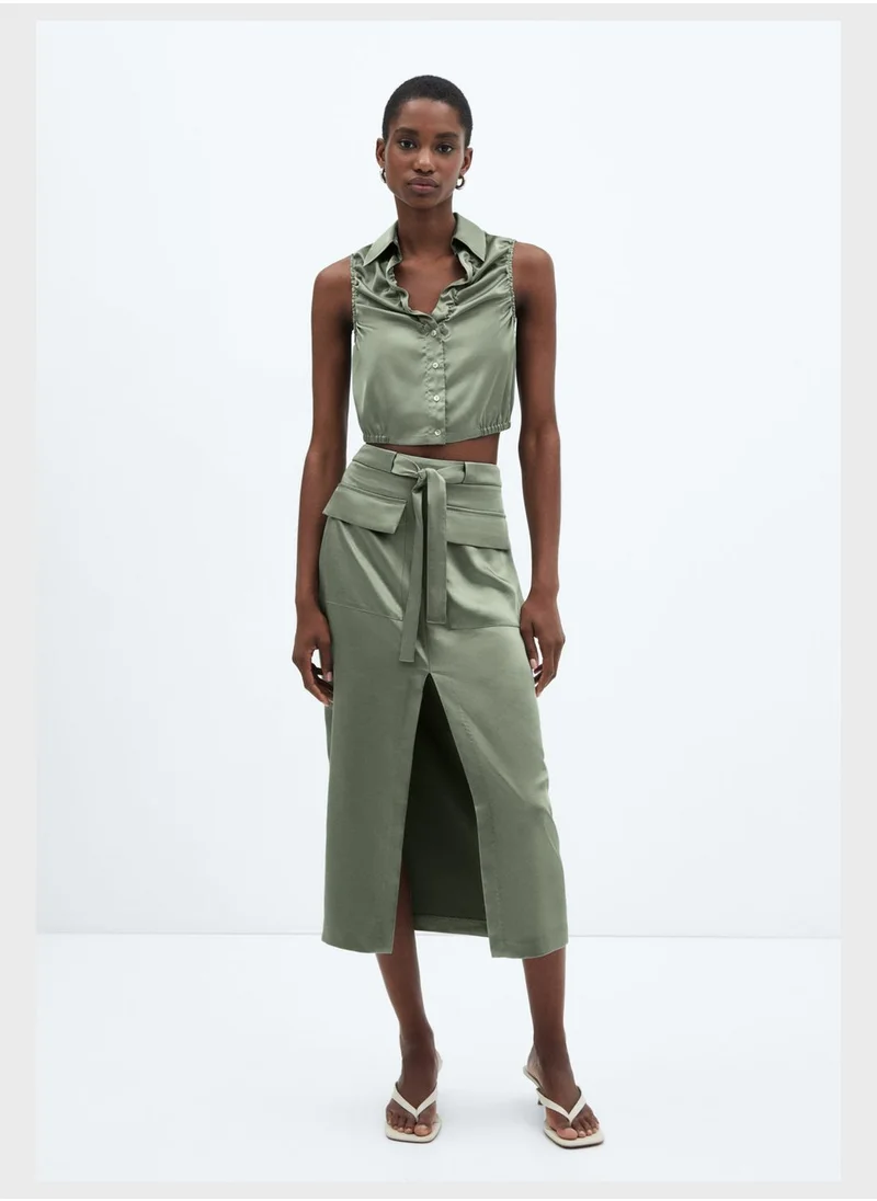 MANGO Ruched Detail Button Down Shirt