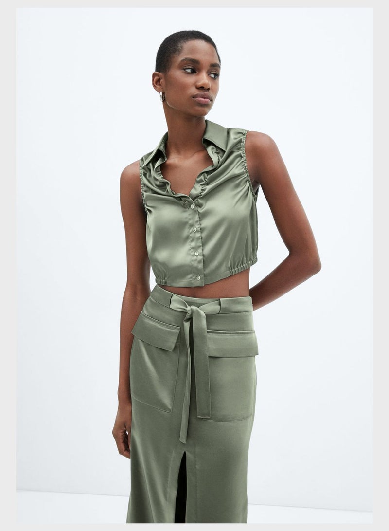 MANGO Ruched Detail Button Down Shirt - Image 1