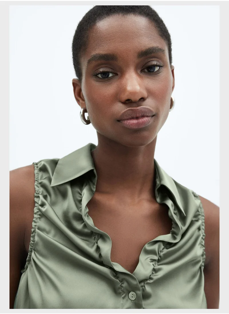 MANGO Ruched Detail Button Down Shirt