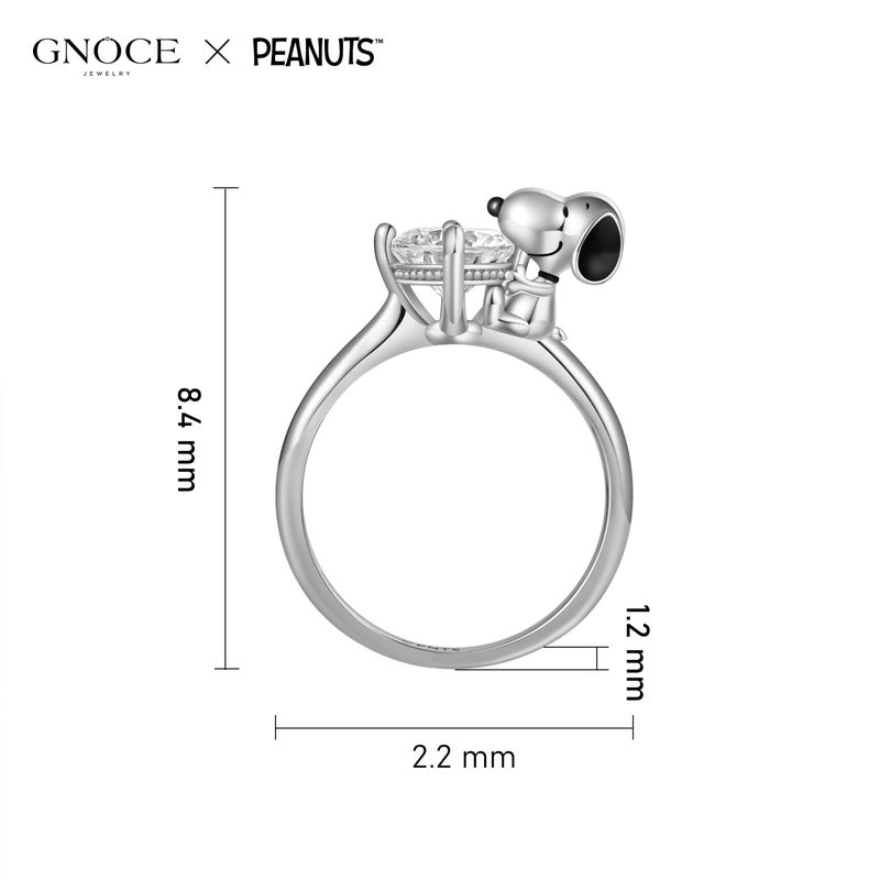 GNOCE Peanuts Snoopy Hug White Diamond Ring for Women, S925 Sterling Silver Ring for Her Wife, Valentineâ€˜s Day, Motherâ€™s Day Jewelry (9) - Image 3