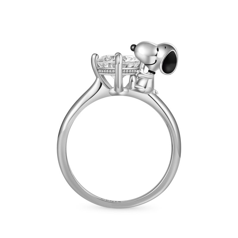 GNOCE Peanuts Snoopy Hug White Diamond Ring for Women, S925 Sterling Silver Ring for Her Wife, Valentineâ€˜s Day, Motherâ€™s Day Jewelry (9) - Image 1
