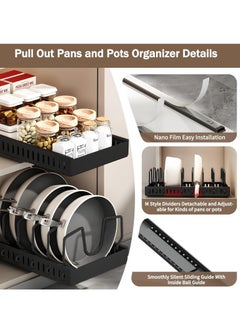 XiuWoo No Drill Metal Pull-Out Cabinet Drawer Shelf Organizer, Slide Out Drawer Pan Storage Shelves, Kitchenware Storage Rack, Roll-Out Sliding Drawer, Sliding Under Sink storage with 8 Adjustable Dividers  - Image 3