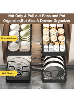 XiuWoo No Drill Metal Pull-Out Cabinet Drawer Shelf Organizer, Slide Out Drawer Pan Storage Shelves, Kitchenware Storage Rack, Roll-Out Sliding Drawer, Sliding Under Sink storage with 8 Adjustable Dividers  - Image 4