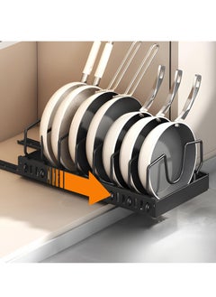 XiuWoo No Drill Metal Pull-Out Cabinet Drawer Shelf Organizer, Slide Out Drawer Pan Storage Shelves, Kitchenware Storage Rack, Roll-Out Sliding Drawer, Sliding Under Sink storage with 8 Adjustable Dividers  - Image 1