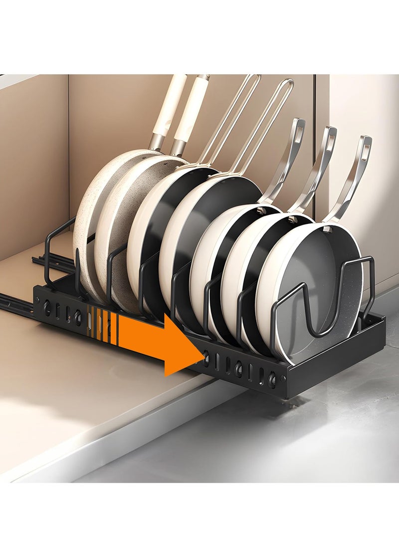 XiuWoo No Drill Metal Pull-Out Cabinet Drawer Shelf Organizer, Slide Out Drawer Pan Storage Shelves, Kitchenware Storage Rack, Roll-Out Sliding Drawer, Sliding Under Sink storage with 8 Adjustable Dividers  - Image 1