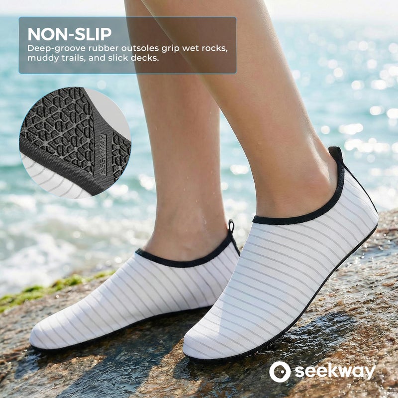 SEEKWAY Water Shoes Quick-Dry Aqua Socks Barefoot Non Slip for Beach Swim Yoga Pool Lake Surf Women Men White SK002(U) - Image 2