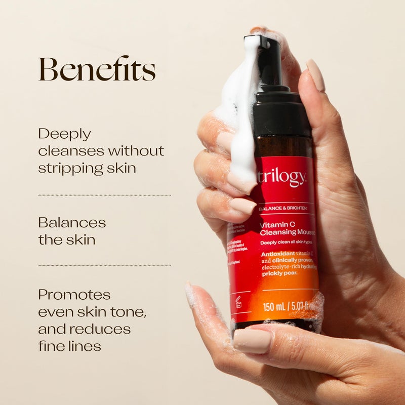 Trilogy Vitamin C Cleansing Mousse, Antioxidant Balancing Facial Cleanser, 150mL - Image 3