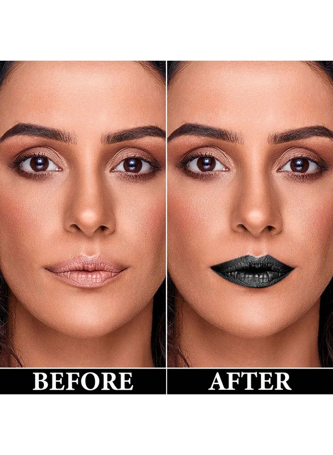 LZYLLS 2 Pcs Lip Liner And Lipstick Setpigmented Velvet Lipgloss Kit Black Matte Lipstick Lip Liner Setwaterproof Black Lip Gloss Stain Liquid Lipstick Set Cosplay Halloween Goth Makeup Gift Kit - Image 3