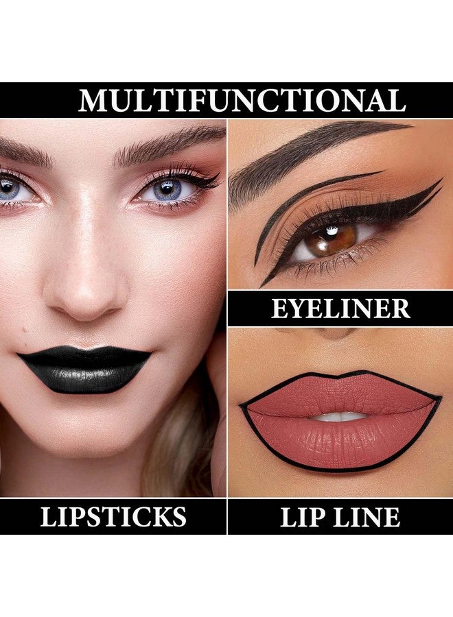 LZYLLS 2 Pcs Lip Liner And Lipstick Setpigmented Velvet Lipgloss Kit Black Matte Lipstick Lip Liner Setwaterproof Black Lip Gloss Stain Liquid Lipstick Set Cosplay Halloween Goth Makeup Gift Kit - Image 5